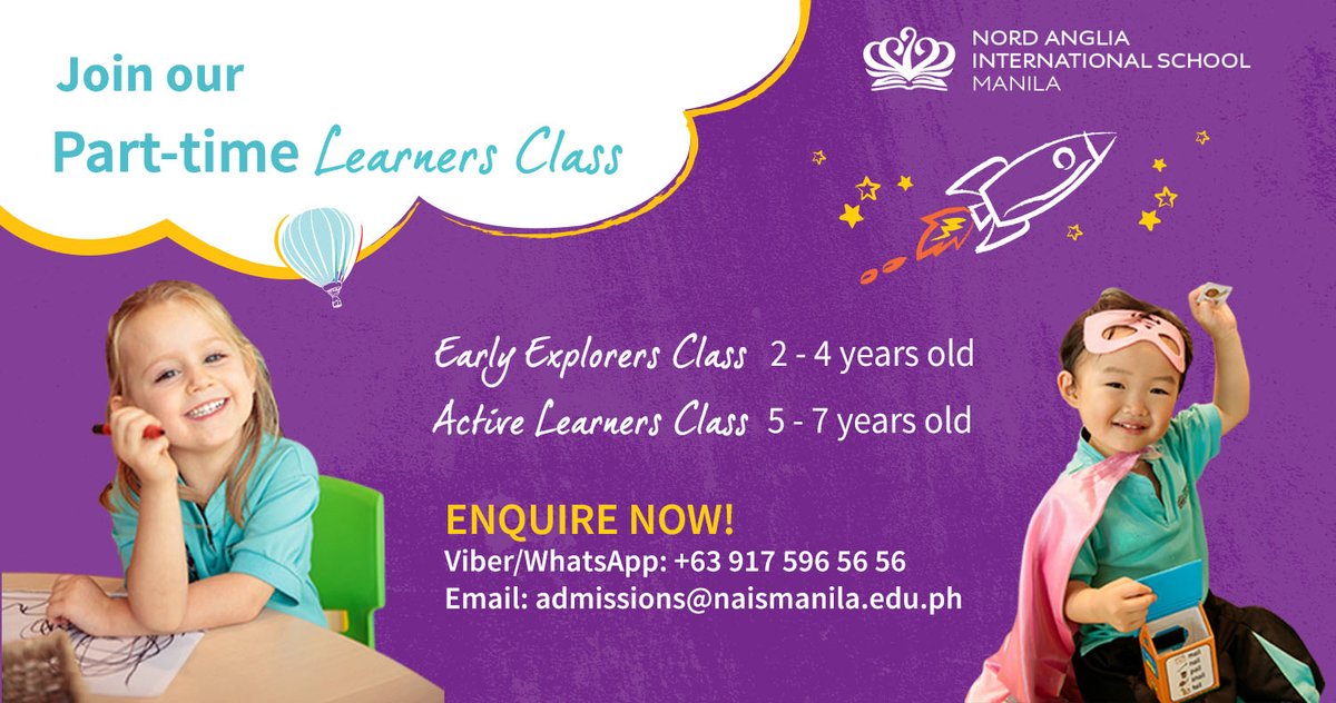 NAISManila's tweet photo. NAIS Manila now offers a Part-Time Online Learning Programme for children aged 2 to 7 years old.
ENQUIRE NOW! https://t.co/SzeHVFIYAL
#NAISManila #parttimeclass #parttimeschool #onlinelearning #virtualschool #internationalschool https://t.co/5Ff3vDEIHZ