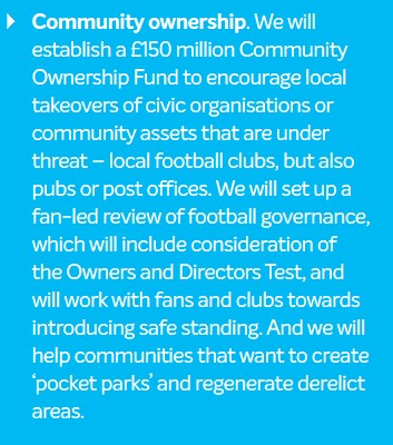 The government has no such excuse. Not least because, as I keep banging on about, they promised at rue last election £150m to help community assets like football clubs. They must discharge their responsibilities as a government and keep the promises they made to voters.