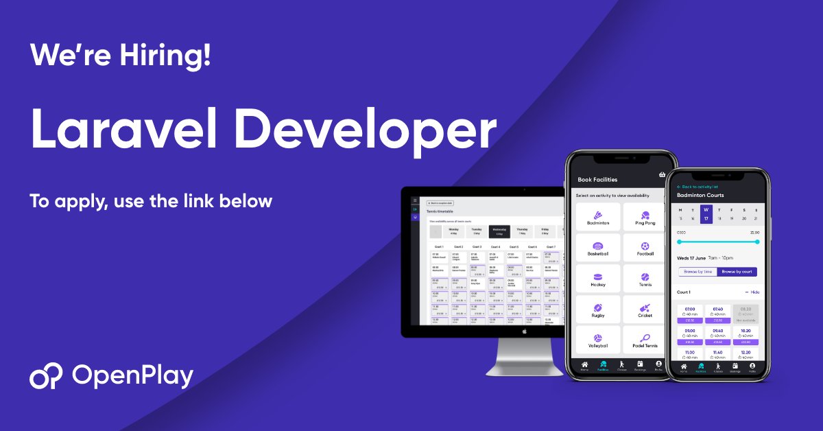 openplay's tweet image. We're Hiring a Laravel Developer! 

Find out more and apply here: openplay.net/job/laravel-de…

#developer #jobs #php #sports #leisuresoftware