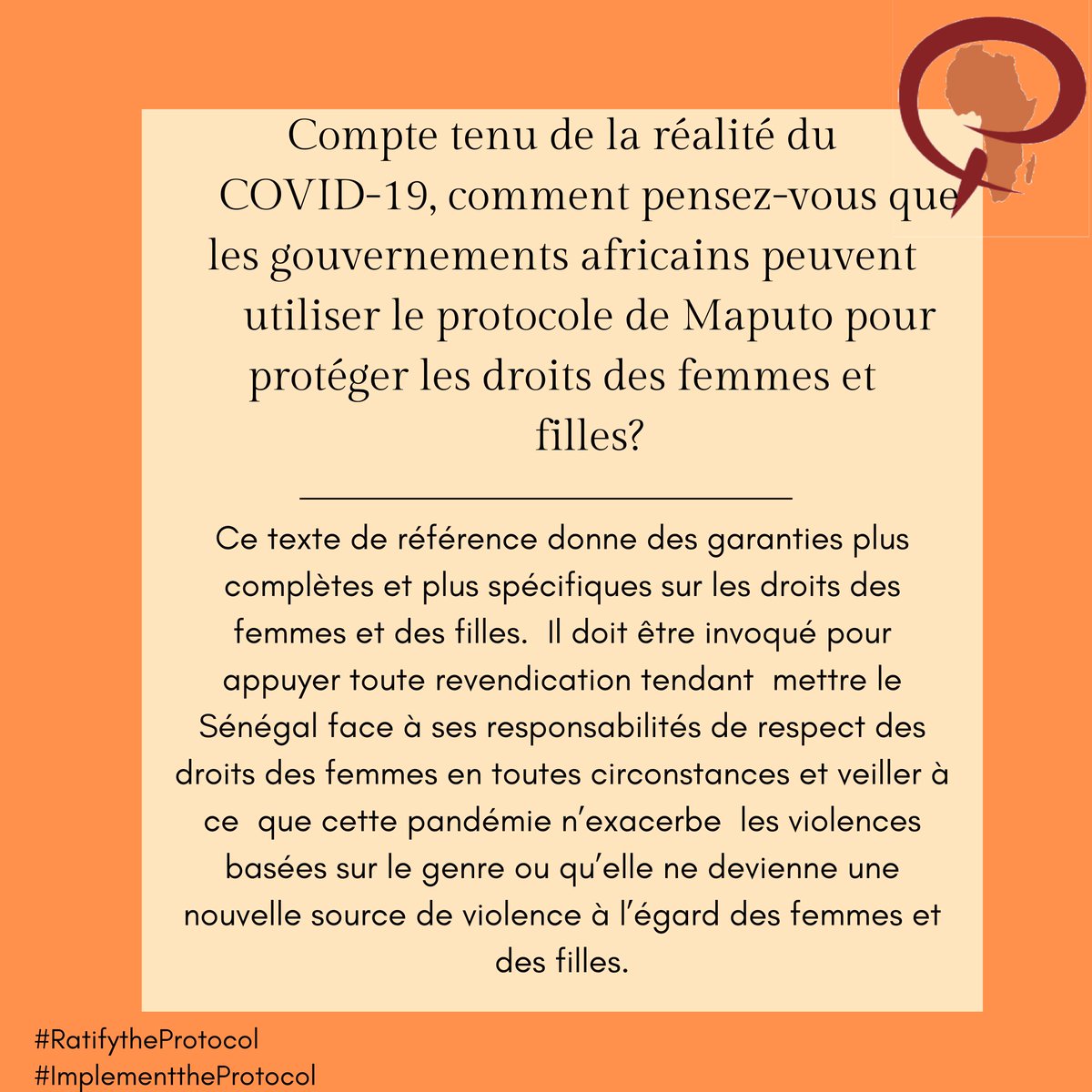 SOAWR's tweet photo. L'Association des Juristes Sénégalaises explique la nouvelle réalité des femmes en Afrique pendant le #covid et pourquoi le #protocoledemaputo est si important pour les #droitsdesfemmes
#RatifytheProtocol
#ImplementtheProtocol https://t.co/kzNZ2w8rZP