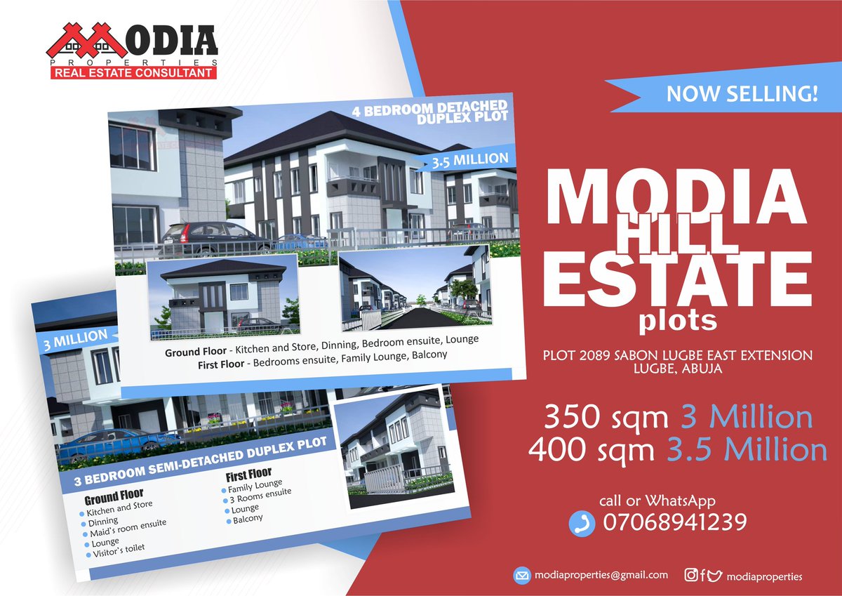 ModiaProperty's tweet image. NOW SELLING!!!
Estate Plots Sabon Lugbe East ext.
350sqm 3m
400sqm for 3.5m