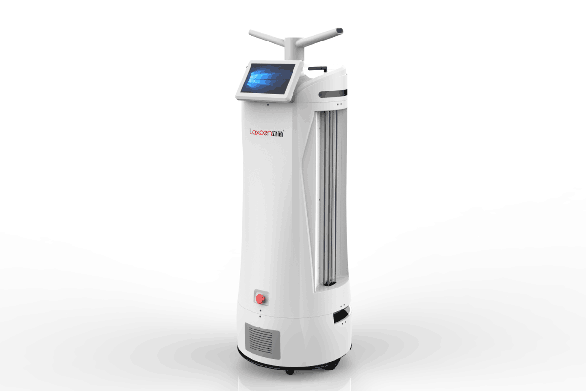 Laxcen's tweet photo. Laxcen smart disinfection robot# equipped with advanced laser SLAM positioning and navigation system, a smart disinfection system using UV light and atomizing disinfectant to kill up to 99.9 percent of harmful pathogens! Learn more, please email us at rfid@laxcen.com https://t.co/3GljwDwMY1