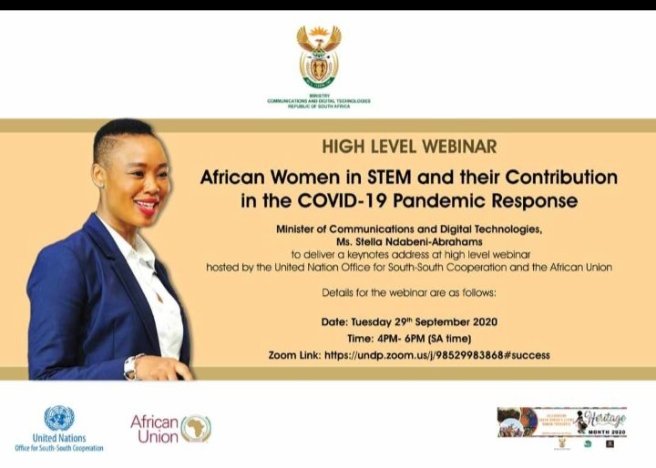 Today we will be joing our very own 4IR CIC honourable Minister <a href="/Stellarated/">Stella Tembisa Ndabeni</a> as she will be delivering a keynote address at high level webinar hosted by United Nations and African Union

<a href="/moliehiT/">Moliehit</a> <a href="/sibukele_gumbo/">Sibukele Gumbo</a>
