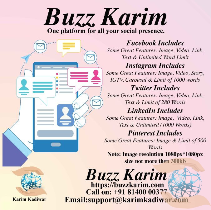 Buzz Karim
You can easily add your social network accounts such as Twitter, Facebook, LinkedIn and Instagram to your Buzz Karim account to get started.
#thesmsgatway #kadiwarkarim #buzzkarim #chat #MADEINBHARAT #MADEININDIA #ecommerapp #business #businessmen #businessworld...