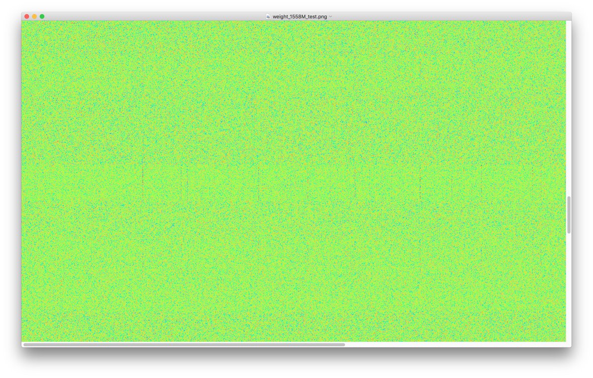 More spectral lines, this time in 'model/h8/attn/c_attn/w' from OpenAI's 1558M.Zooming out, you can see some clear horizontal patterns. Those are the 25 attention heads.