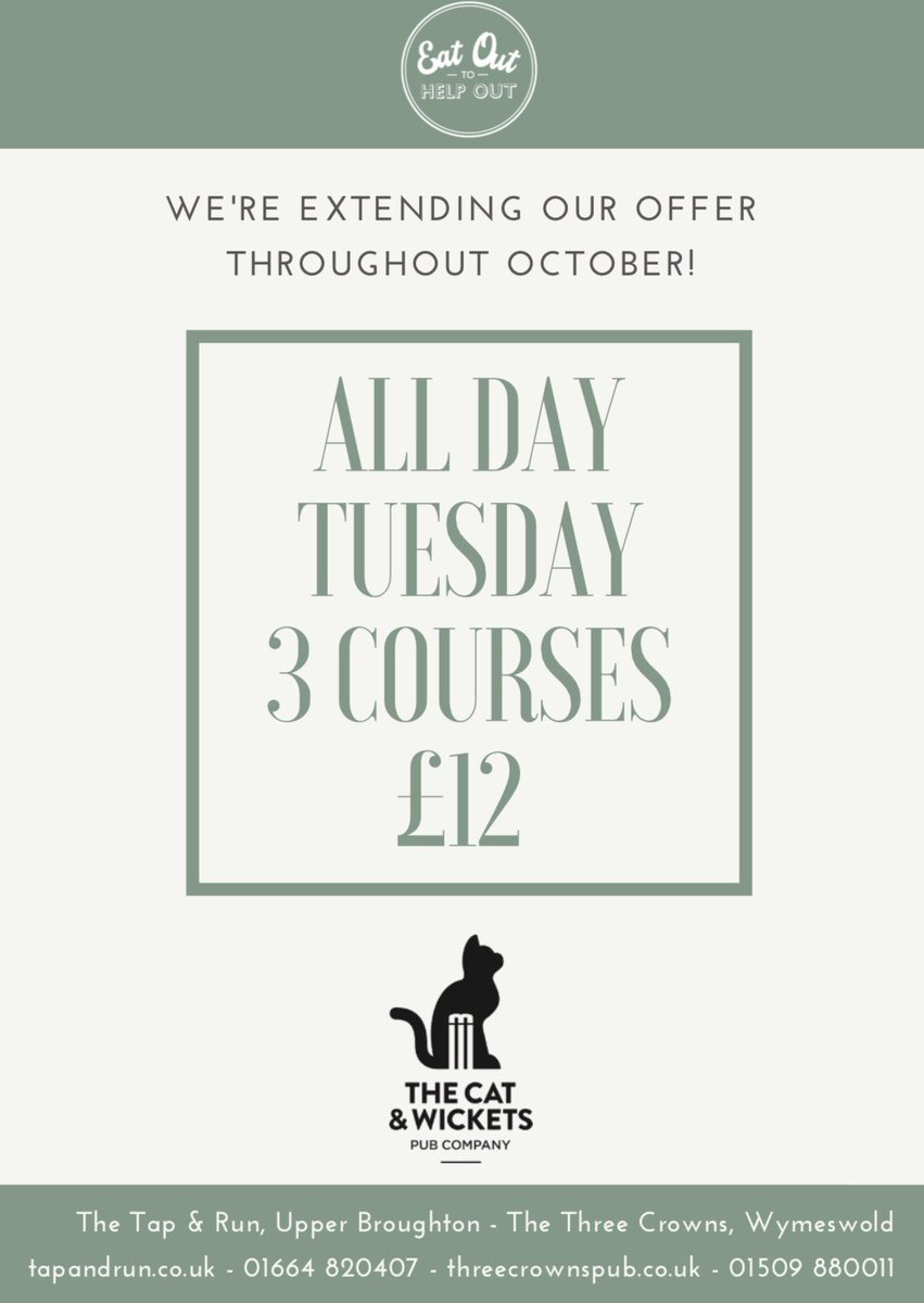 tapandrunCW's tweet photo. We’re extending our offer throughout October! So you can enjoy 3 courses for just £12 on Tuesdays 🙌🏻
.
.
.
#tapandrun #tuesday #eatouttohelpout #offer #gastropub #upperbroughton #meltonmowbray #netherbroughton #valeofbelvoir #nottingham #awardwinning #foodie #instafood https://t.co/llcWwfF8Fb