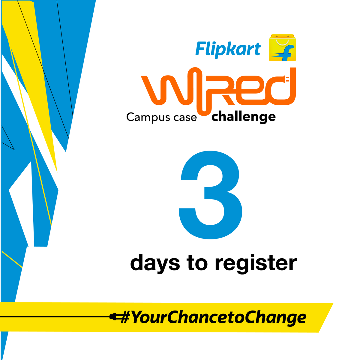WorkAtFlipkart's tweet photo. Are you ready to #GetWiRED? Last three days to go! Register at https://t.co/r94tgGnMhK
#Flipkart #LifeAtFlipkart #FlipkartWiRED #GetWiRED #WiRED4 #MBA #CaseChallenge #HR #SupplyChain #Business #YourChanceToChange #Dare2Compete #registrationsopen #BSchools #changemakers #staytuned https://t.co/3MZ6EhfqpG