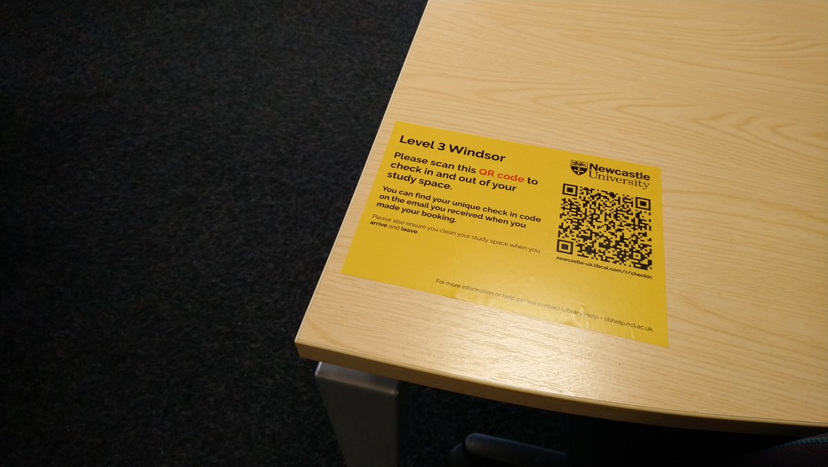 You can book study rooms, desks with PCs, individual desks and booths from 15 minutes up to 3 hours per day. When you arrive at your study space, please use the QR code or URL to check-in