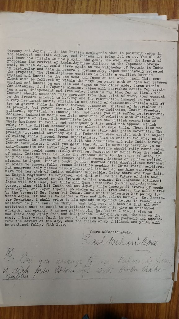 On the second page, Rashbehari clearly talks of how the British were quite happy to use communists to break the freedom movement in order to perpetuate their rule. Although his great faith in a benign Japan may have been misplaced. 2/n