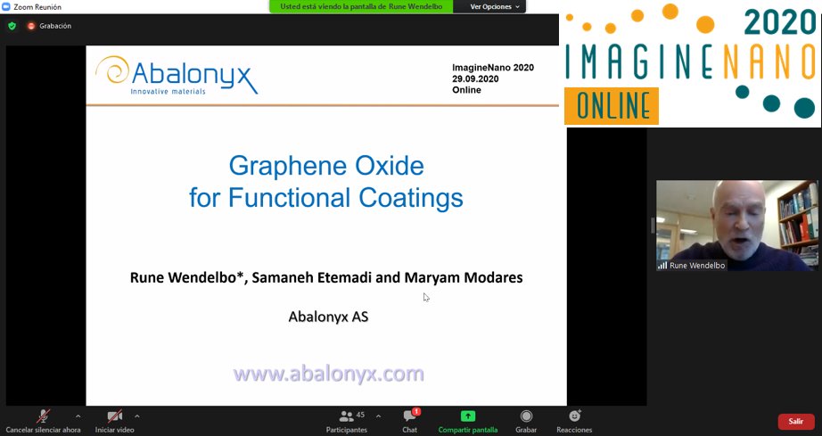 ImagineNano's tweet photo. Thanks Rune for being with us for this #online 
@ImagineNano edition and sharing your fantastic research on "#Graphene Oxide for Functional Coatings" @AbalonyxAs https://t.co/Cnpwnzw4HM