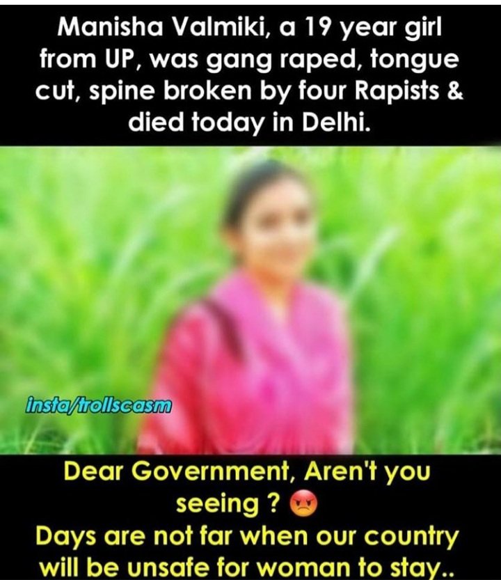 Another day , another woman raped
    Shame on our government .
Kahdi Azaadi Ajj V .Ghulam Aa
Lakh Lahnta Tere Te Sarkare.
#ManishaValmiki <a href="/UPGovt/">Government of UP</a> <a href="/Uppolice/">UP POLICE</a> <a href="/TarsemJassar_/">Tarsem Singh Jassar</a> 
<a href="/aajtak/">AajTak</a>