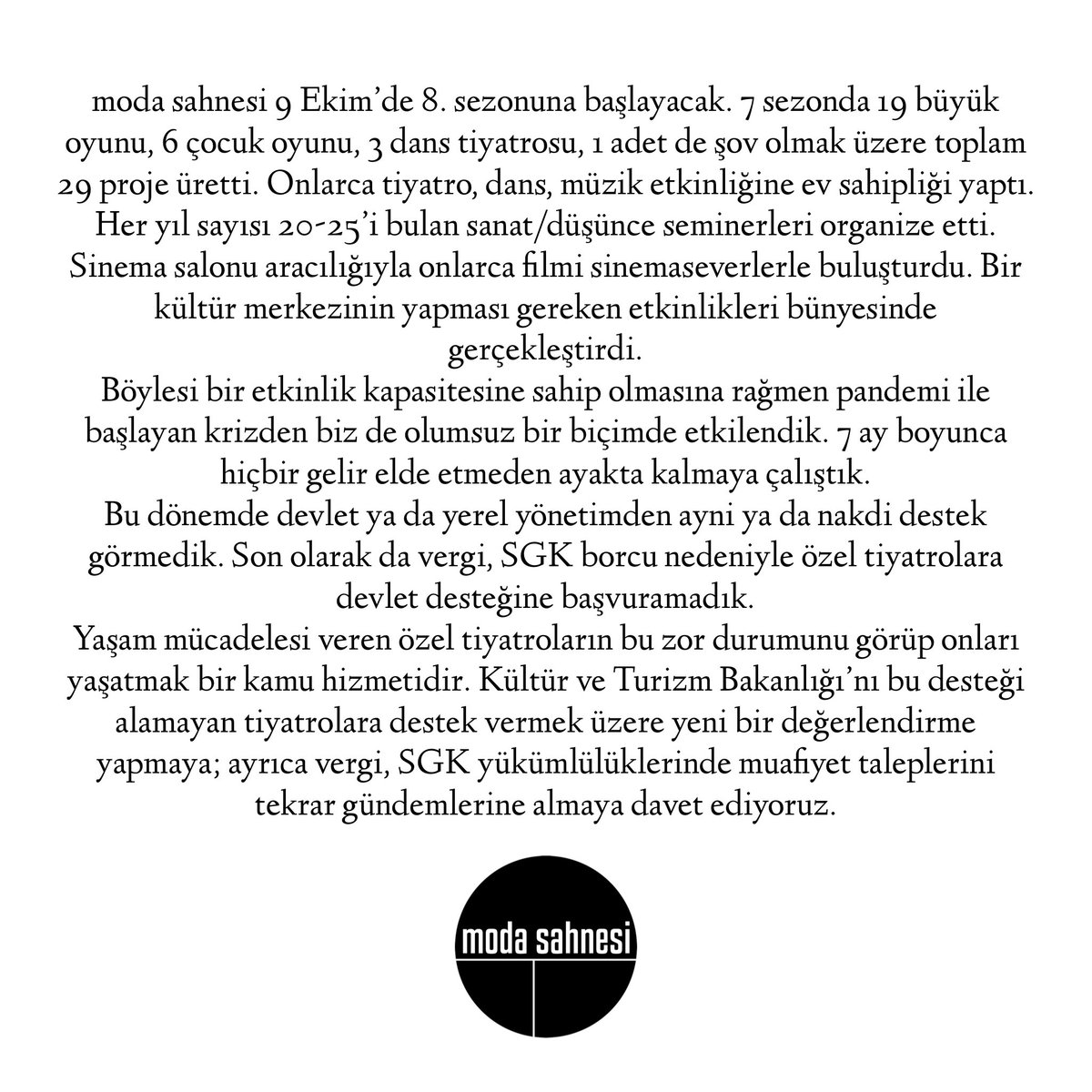 #acilçözümçağrısı 
#tiyatromuzyaşasın 
<a href="/TCKulturTurizm/">T.C. Kültür ve Turizm Bakanlığı</a>