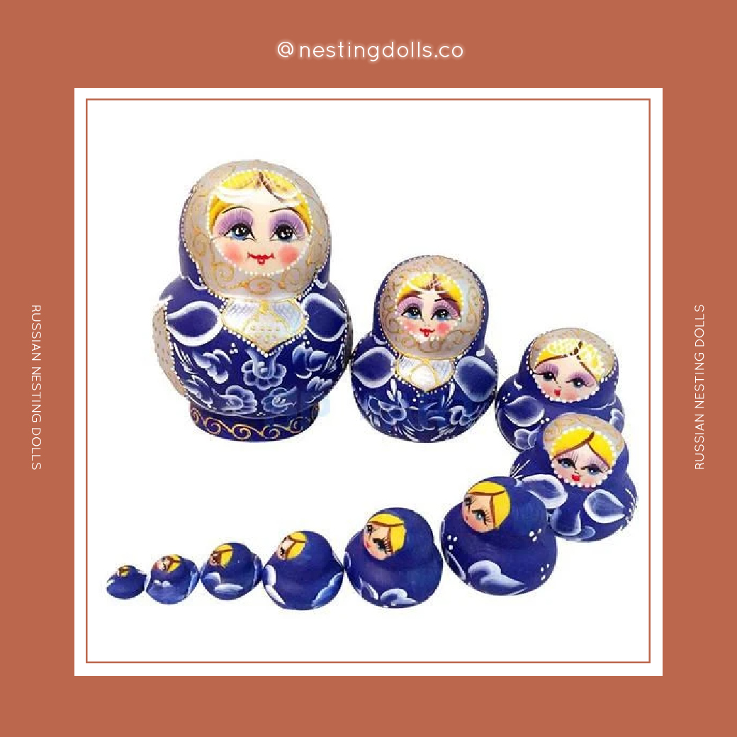 Hand-painted Blue Wooden Matryoshka Nesting Dolls 10 Pieces NOW ON SALE ONLY $48.99 (U.P $97.99)⠀⠀ Shop now: nestingdolls.co/collections/ma…