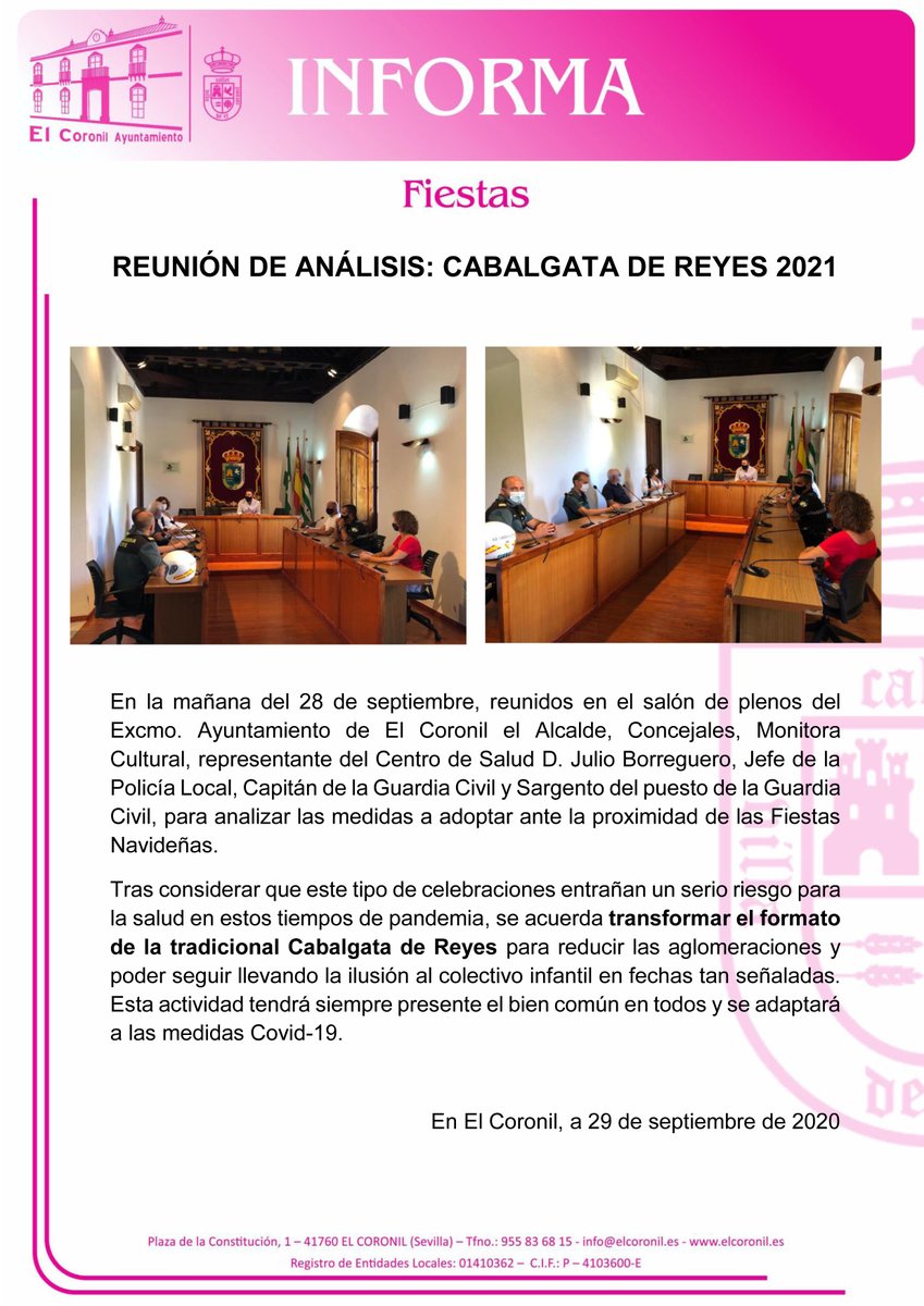 El Coronil Ayto Ø¹Ù„Ù‰ ØªÙˆÙŠØªØ± Reunion Para Analizar La Celebracion De La Cabalgata De Reyes Magos 2021 Elcoronil
