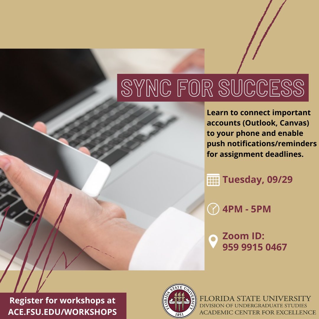 FSU_ACE's tweet photo. Join us today at 4pm for our Sync for Success workshop! Register at https://t.co/ipQlXQJy1y ! #VirtualFSU #ACEWorkshops https://t.co/erh3KMpW0O
