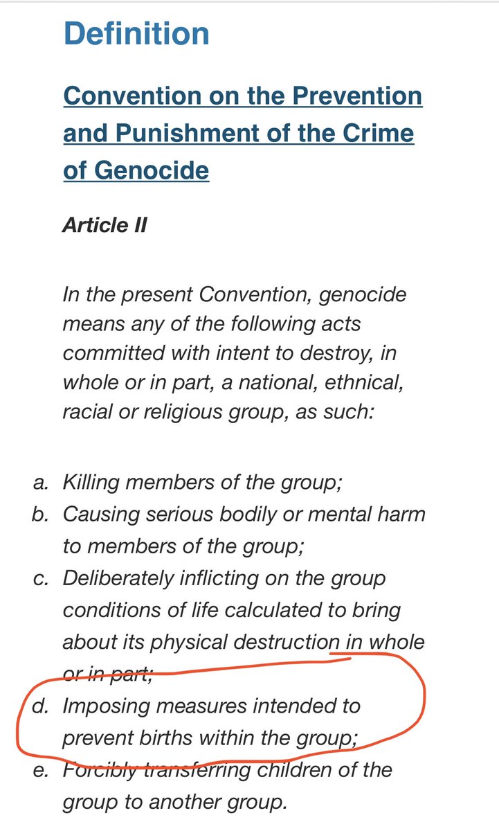 And yes, forced hysterectomies can fall under one of the legal definitions of genocide.  https://www.un.org/en/genocideprevention/genocide.shtml