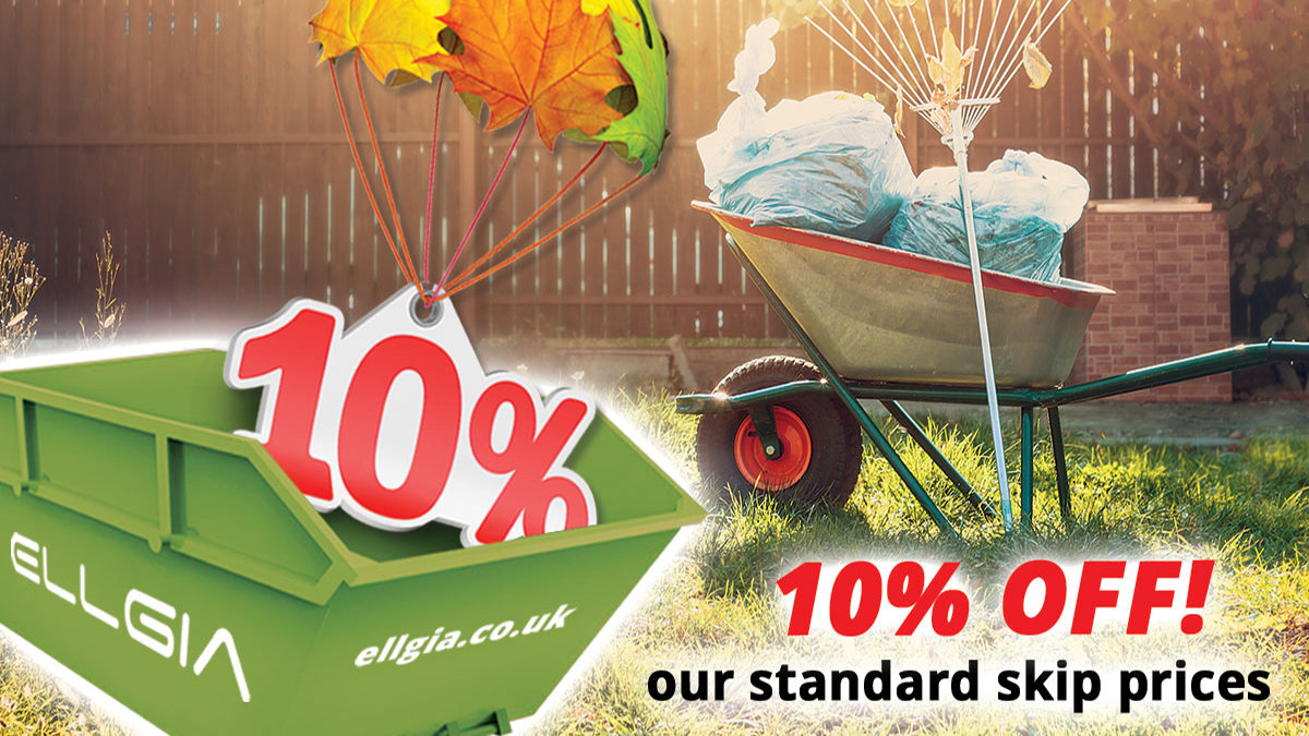 Whether you’re clearing the garden for Autumn or clearing the garage Ellgia have the ideal skip size waiting for you. 10% DISCOUNT on all skips between now and the 30th of November. Call 01353 688 354 (Prickwillow Depot) or 01724 277299 (Scunthorpe Depot) quoting  AUTUMN10