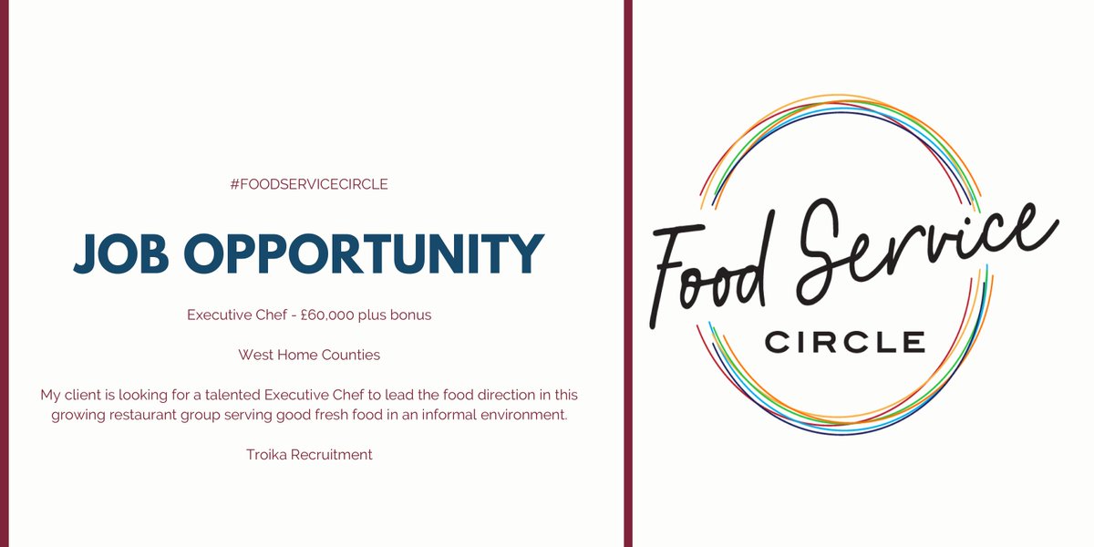 **Job Opportunity**

<a href="/Troikachat/">Troika Recruitment</a>  are currently seeking an experienced #ExecutiveChef in the West Home Counties. #FoodServiceCircle #JobSearch #JobOpportunities #FSCJobs

Interested? Follow the link to find out more.

ow.ly/nXss50BE8h0