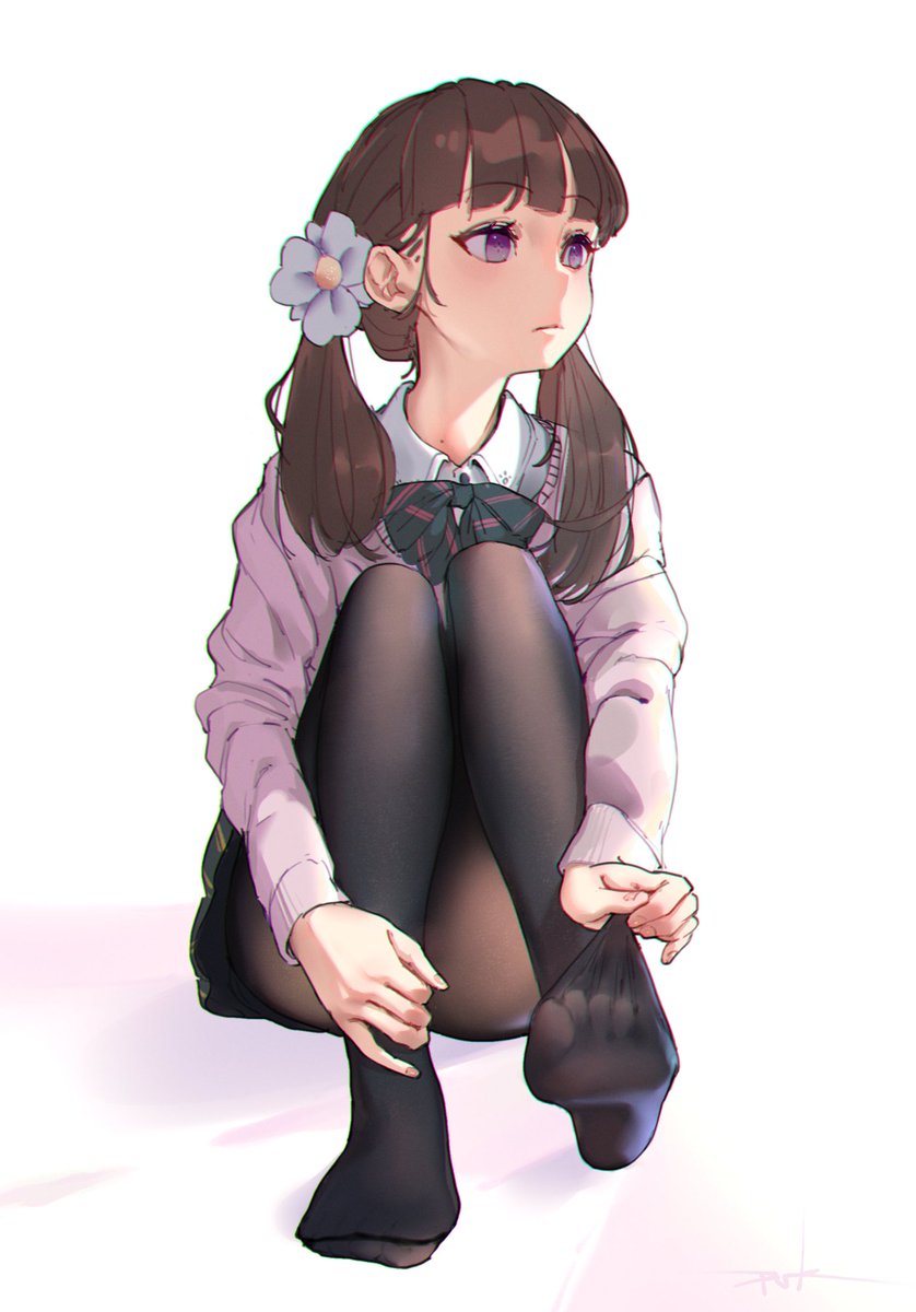 ʉ Taitos Tights Anime Art タイツ 黒タイツ 女子高生 足の裏 イラスト オリキャラ なにこれかわいい