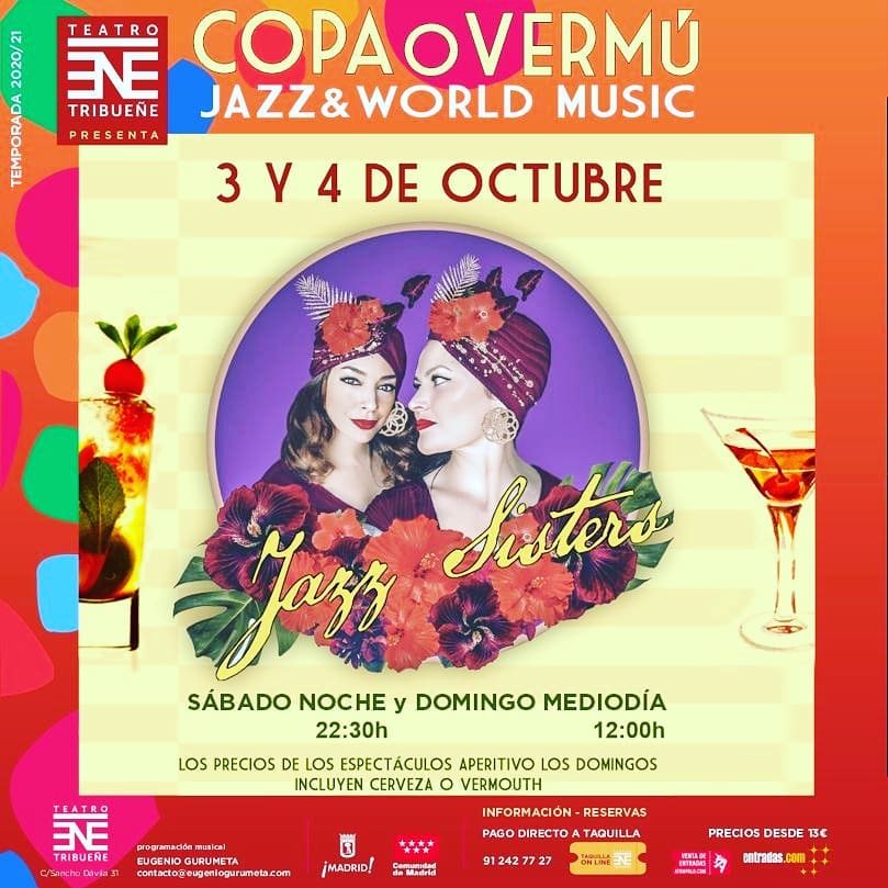 RedHotProd's tweet image. #JAZZSisters inauguran este sábado #Copaovermú un ciclo de #conciertosmadrid en el @TeatroTribuene , sábado noche o domingo a mediodía y con su aforo al 40% para que disfrutes sin riesgos del #teatro y la #musica 

C/ Sancho Dávila 31
Metro Ventas y Manuel Becerra