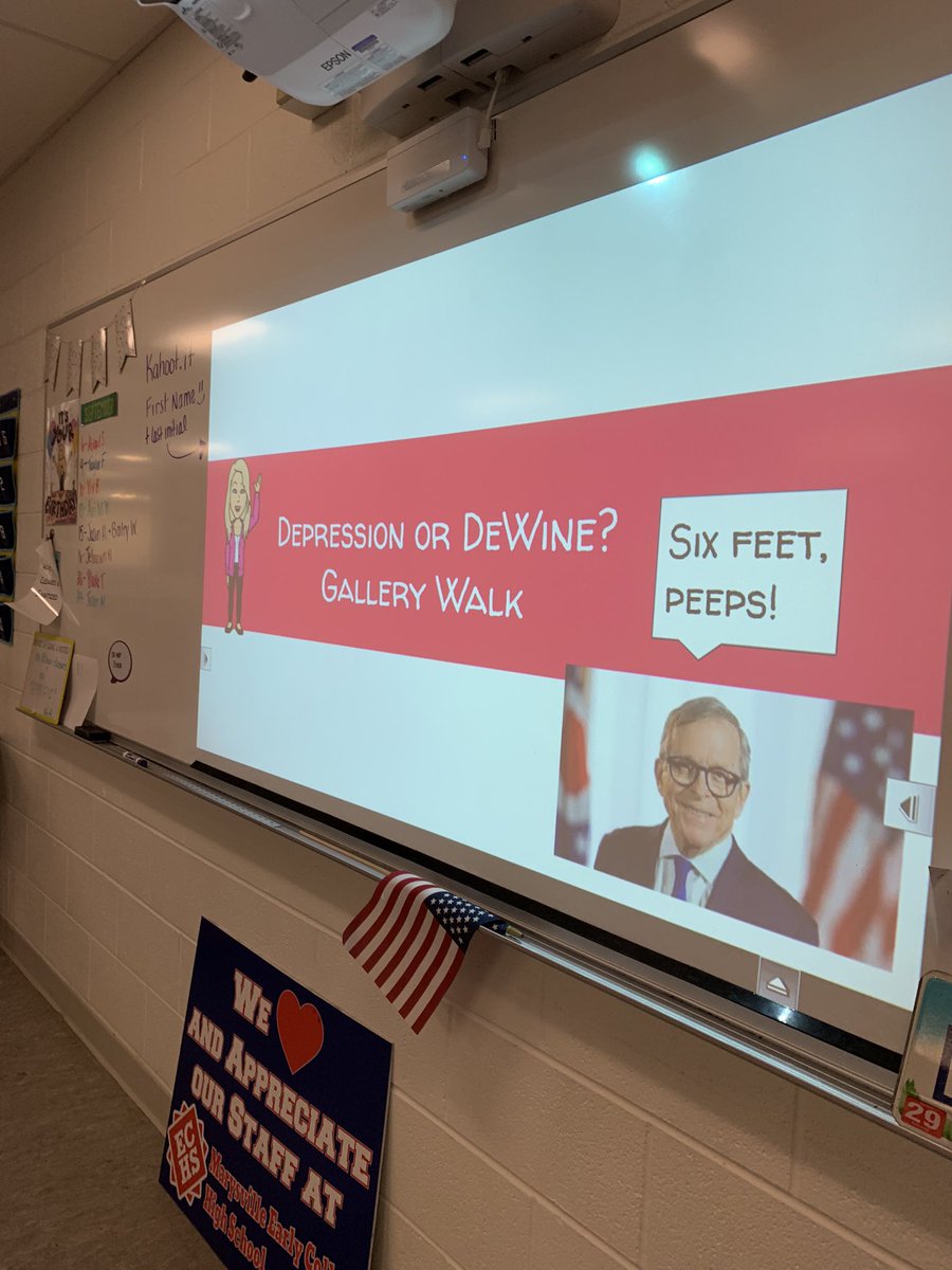 mrslbillings's tweet photo. After discussing Of Mice &amp; Men, we learned about how the Great Depression compares to Covid-19! Ss did a *socially distanced* gallery walk identifying primary sources (DeWine or Depression?), participated in Kahoot, &amp; then did article relay races! @WilliamsHistory @MarysvilleECHS https://t.co/xa973oujiU