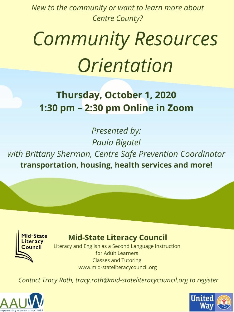 This Thursday we are having a Community Resources Orientation for our new community members. Details can be found in the flyer with contact info to join this informative call!