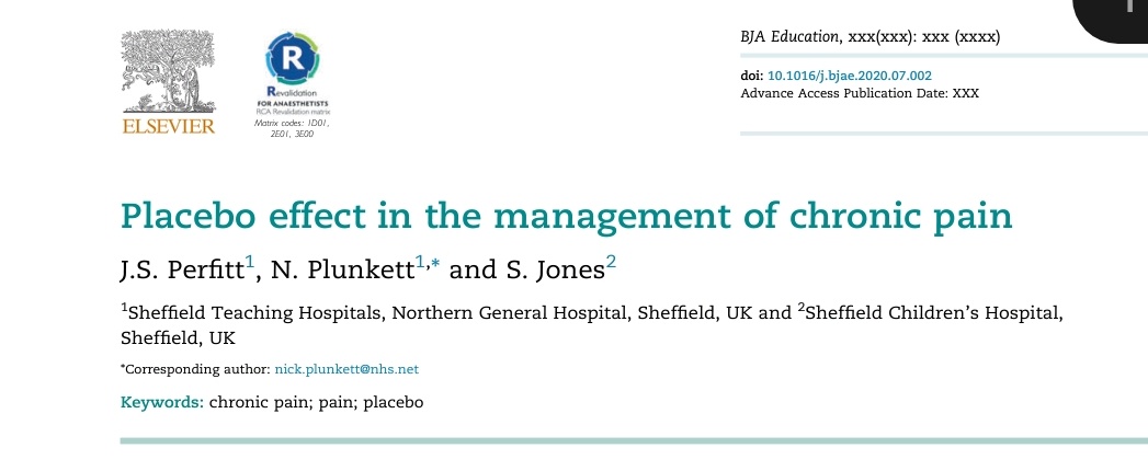 Very happy to have contributed to this paper. An overview of the placebo effect and hopefully consideration of the psychological effects which can support patient's experiences.