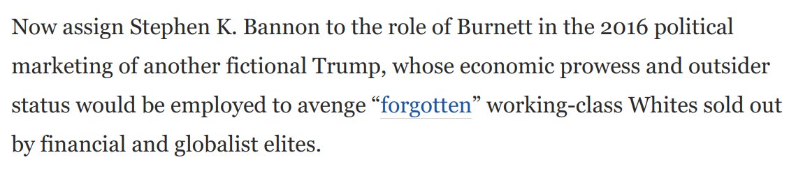 4) In 2016 Steve Bannon performed the same role that Mark Burnett did in producing "The Apprentice." Both created a fictional Trump that he milked for years while the managerial disasters piled up.This time we are the losers. But his bill is coming due: https://www.washingtonpost.com/opinions/2020/09/29/when-trump-attacks-biden-debate-his-scam-will-hit-rock-bottom/