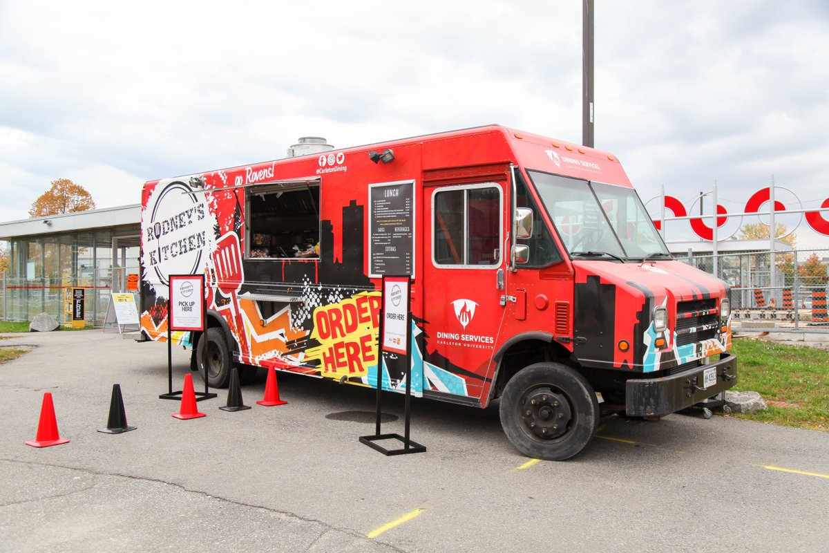 CarletonDining's tweet photo. Have you visited Rodney's Kitchen yet? It's our brand new food truck location right on Campus Avenue in front of the O-Train ๐ station! We are open Monday through Friday from 10:30am-1:30pm so come grab a delicious burger ๐ today! #foodtruck #rodneyskitchen #carletonuniversity https://t.co/Dg5W6fP27t