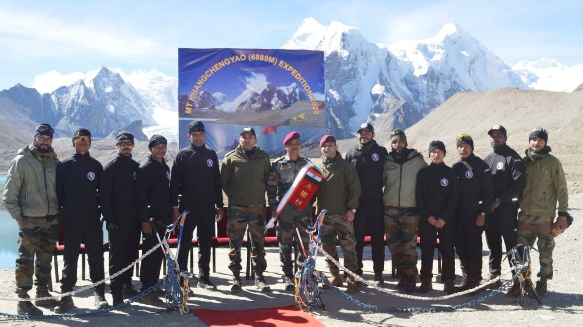 #IndianArmy
An Army mountaineering expedition to Mount Khangchengyao at an altitude of 6889 meter above sea level was flagged off on 29 Sept 2020. The team is led by Major Ankit &amp; Captain Sanyam Sharma and is likely to reach the summit by 7/8 October 2020.
<a href="/adgpi/">ADG PI - INDIAN ARMY</a>
<a href="/SpokespersonMoD/">Ministry of Defence, Government of India</a>
