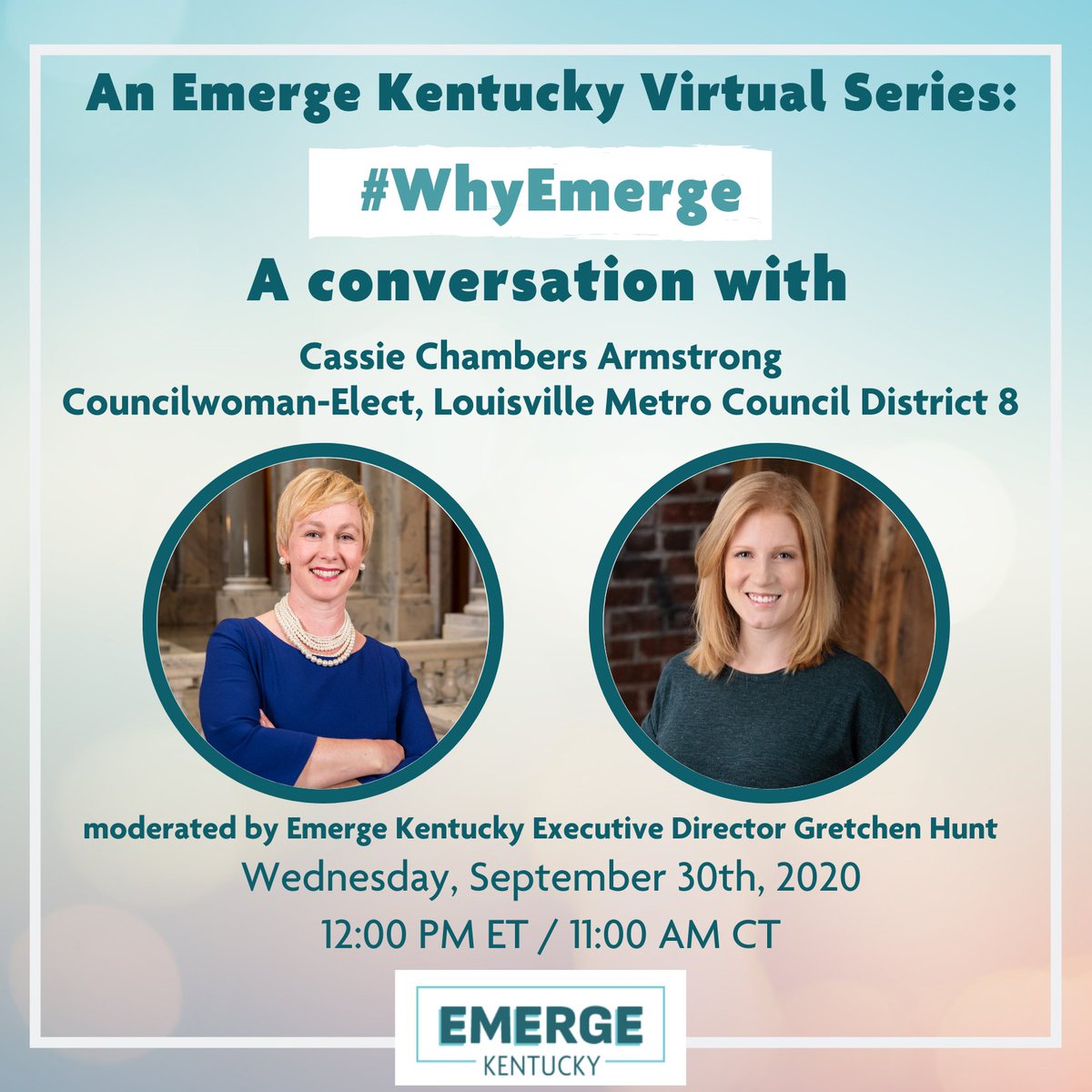 EmergeKentucky's tweet photo. Join Emerge KY for our next #WhyEmerge Interview Session TOMORROW at 12pm ET!

Featured guest is Councilwoman-Elect @cassiehchambers for Metro Council 8! Find out what led Cassie to join the Emerge KY network and more!

#WhyEmerge #EmergeNow #EmergeIntoYourFuture https://t.co/VztICVOG0Q