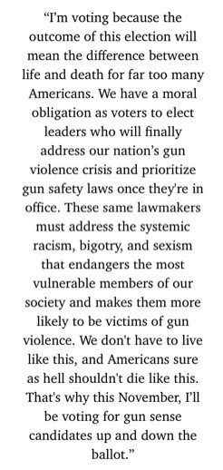 Hear_Her_Vote's tweet photo. #HearHerVote @shannonrwatts @MomsDemand “I’m voting because the outcome of this election will mean the difference between life and death for far too many Americans.” https://t.co/5E0dSOHh0I