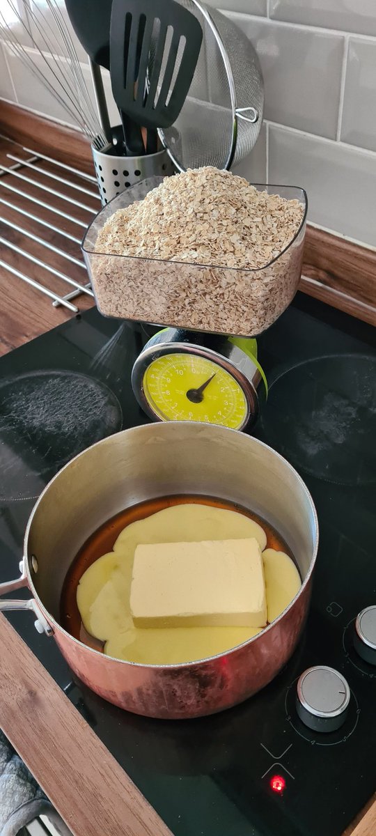 Bit of flapjack on the go ready for <a href="/greatbbakeoff/">GreatBritishBakedOff</a> , start simple then progress as the weeks go on