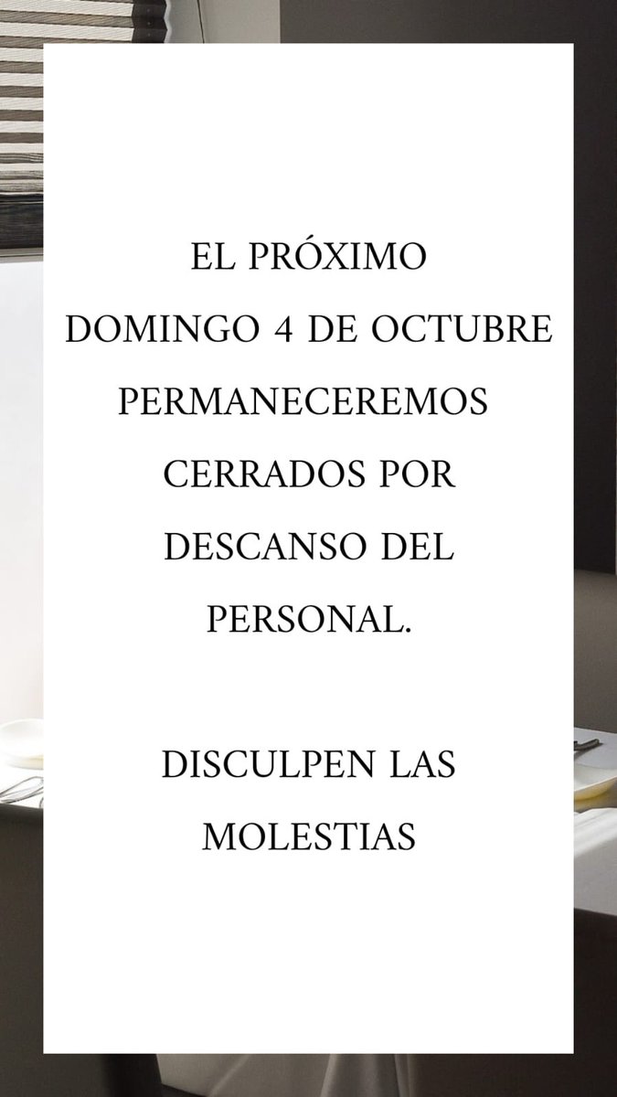 Este domingo 4 de octubre permaneceremos cerrados por descanso del personal. ¡Disculpad las molestias!