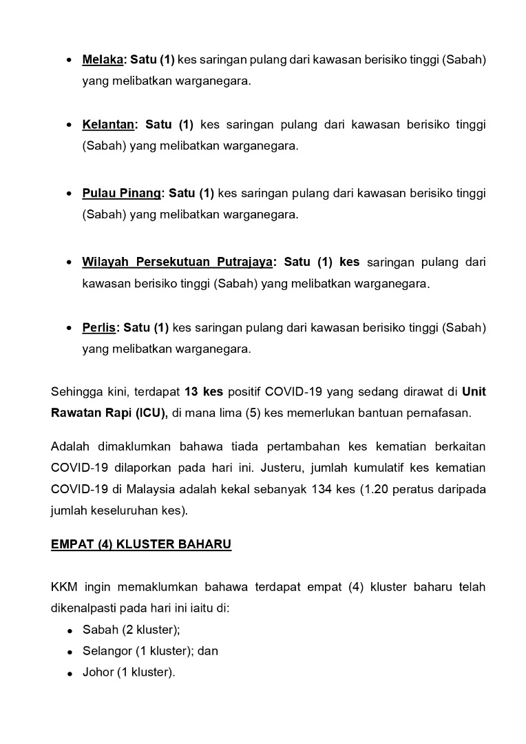 Kenyataan Akhbar KKM Situasi Semasa Jangkitan COVID-19 29 Sept 2020

-50 kes sembuh
- 101 kes baharu (4 import, 97 tempatan)
-kes baharu turut dikesan dalam 8 kluster (termasuk 4 baharu)
-Pulau Pinang, Kelantan, Melaka, Kedah, Perak, Perlis &amp; Putrajaya lapor masing-masing 1 kes