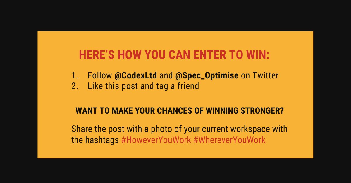 Codex Office Solutions (@codexltd) on Twitter photo GIVEAWAY ALERT! 🎁✨
We are teaming up with <a href="/Spec_Optimise/">Spectrum Optimise</a> to give one of you a chance to win a Free one-to-one Ergonomic Assessment (Value: €60) with an Ergonomics Professional.
Follow the instructions outlined below and a winner will be announced on the 2nd of October! GIVEAWAY ALERT! 🎁✨
We are teaming up with <a href="/Spec_Optimise/">Spectrum Optimise</a> to give one of you a chance to win a Free one-to-one Ergonomic Assessment (Value: €60) with an Ergonomics Professional.
Follow the instructions outlined below and a winner will be announced on the 2nd of October!
