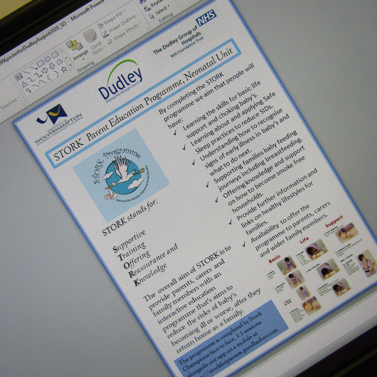 DudleyStork's tweet image. Final tweaking of the new poster and leaflet for families &amp;amp; staff by @Claire5Louise and @Lucy_thomas_  getting ready for launch of @STORKprogramme @NeonatalOf @_tpillay @LetsgethealthyD @DudleyGroupNHS @LullabyTrust @drljorchard 
#STORK #drivingquality #Dudleybabies