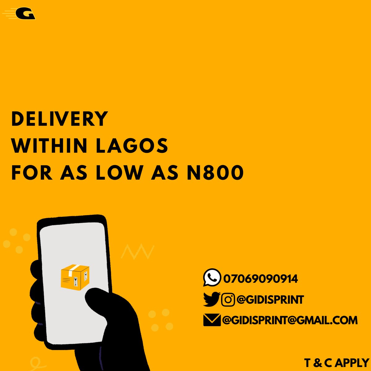 gidisprint's tweet photo. Let us be your Logistics plug, we offer swift, safe pickup &amp; same day delivery within Lagos and some selected areas in Ogun State. #Logistics #Dispatch https://t.co/EBcZXz78h1