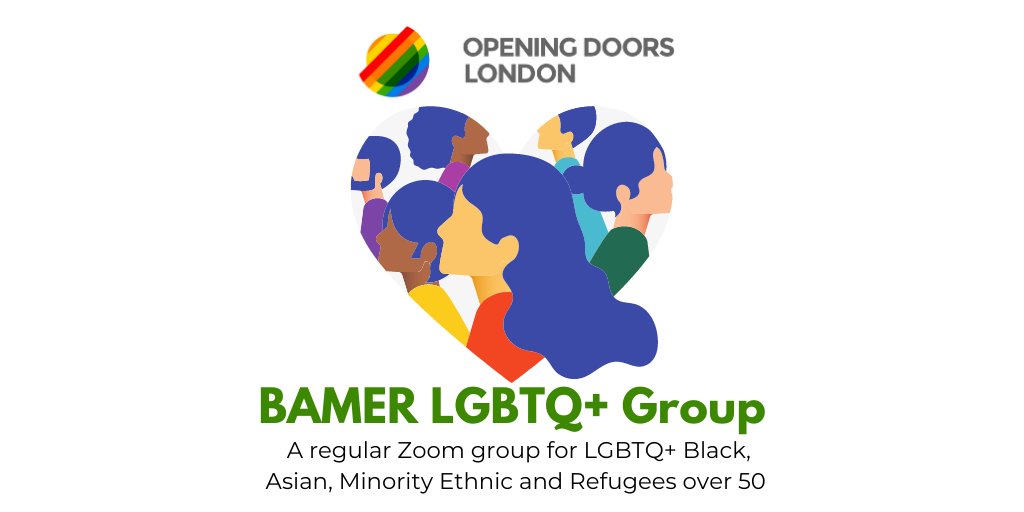 OpeningDoorsUK's tweet photo. Are you a LGBTQ+ person over 50 from a Black, Asian, minority ethnic or refugee community?

Join our next BAMER LGBTQ+ group over Zoom, 4-5pm on Friday 30th October 🌈 Email info@openingdoorslondon.org.uk for the link! https://t.co/WZeDF9HUCX