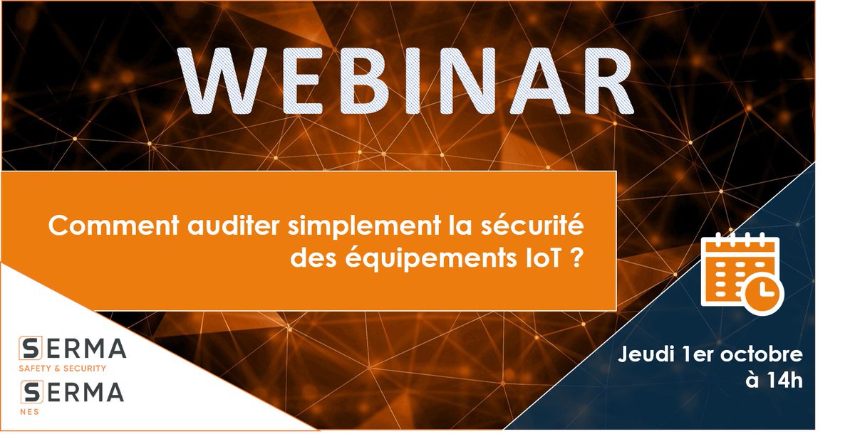 serma_nes's tweet image. J-2 Participez à notre #WEBINAR.
💡 Comment auditer simplement la sécurité des équipements IoT ?
🗓️ Jeudi 1 octobre à 14h
👉 Renseignements et inscriptions : buff.ly/3c8NWXQ

#serma #webinaire #application #securite #IoT #cyber