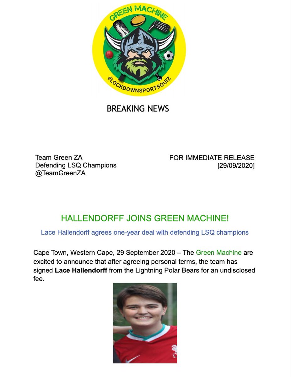 TeamGreenZA's tweet photo. ‼️ BREAKING NEWS ‼️

#LockDownSportsQuiz #LSQ https://t.co/rs5tBUkkEl
