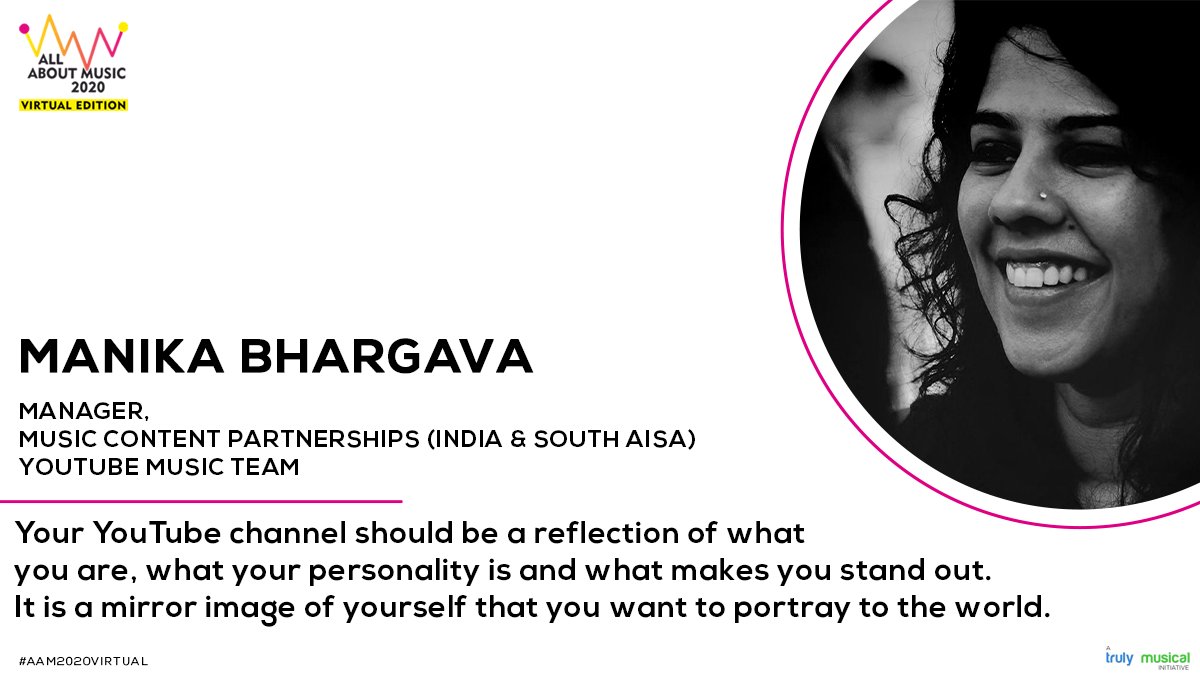 Manika Bhargava at #AAM2020VIRTUAL spoke about how an artiste's <a href="/YouTube/">YouTube</a> channel should portray a mirror image of themself.

 A @MusicalTruly initiative

#AllAboutMusic2020 #AAM2020Virtual #TrulyMusical #Musicbiz #Musicbusinesstips #Musicbusiness101