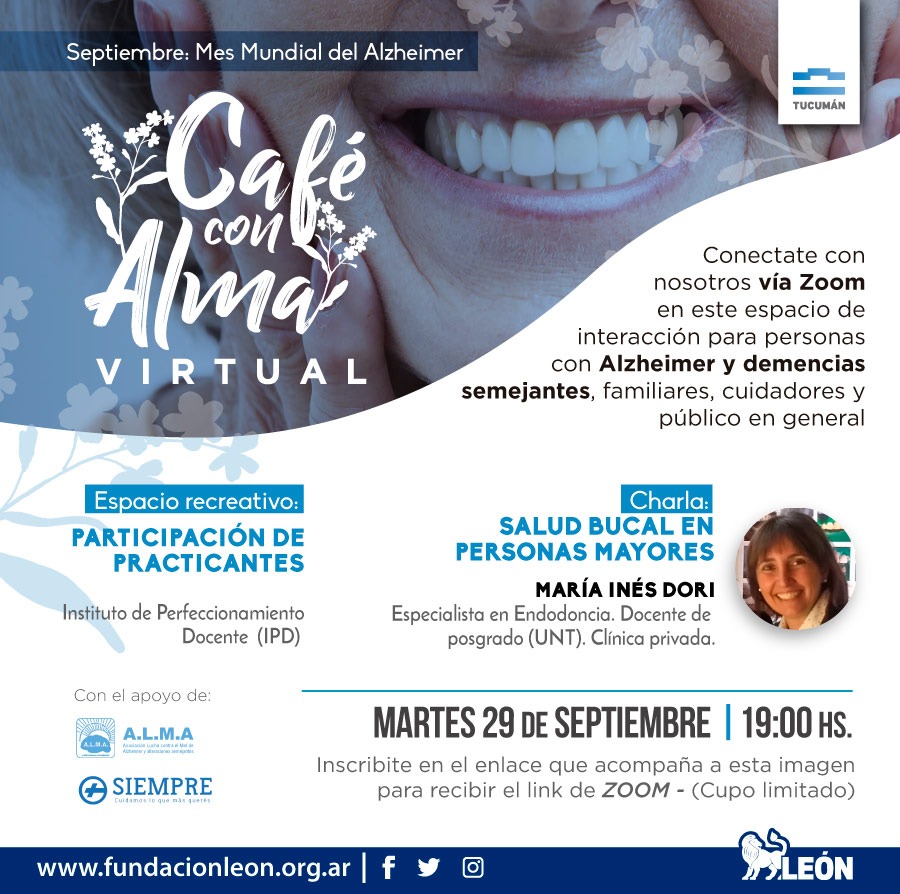 LaFundacionLeon's tweet photo. | MARTES | CHARLA ONLINE Y GRATUITA
☕️🌸Un super cargado y especial 🧠😀
🔴 Solicitá tu enlace de conexión 👇https://t.co/ZLBndWdXN5
#Septiembre #MesDelAlzheimer #HablemosDeDemencias #ConDemenciasSePuedeVivirBien #FundacionLeon #CafeConALMA #Tucuman #Pandemia #COVID19 https://t.co/65Uzu14hZj