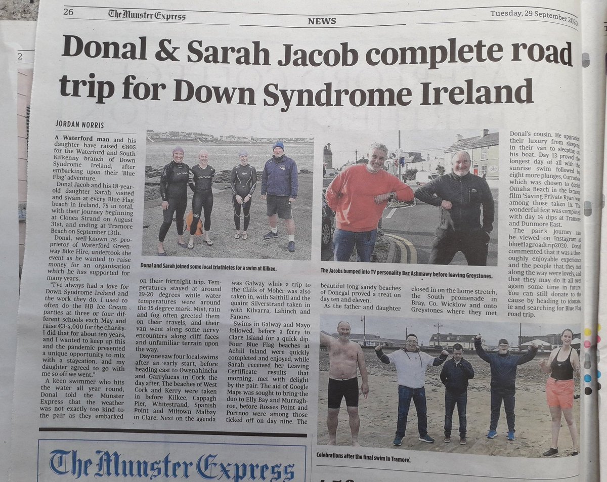 Final push for donations for the local branch of Down Syndrome Ireland. Read our story in the local papers this week. #staycation #openwaterswimmers #downsyndromeireland #blueflagbeach