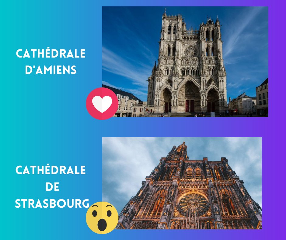 AmiensTourisme's tweet photo. #Patriotvisor lance un duel entre deux Grandes Dames, Notre-Dame d'@AmiensMetropole ❤️ VS Notre-Dame de @strasbourg 😮.

À vos clics 🖱️ !
➡️ https://t.co/obmOWtPiHy

On est sûrs que votre cœur balance pour la même que nous 😉. https://t.co/JlGRe0JCJI