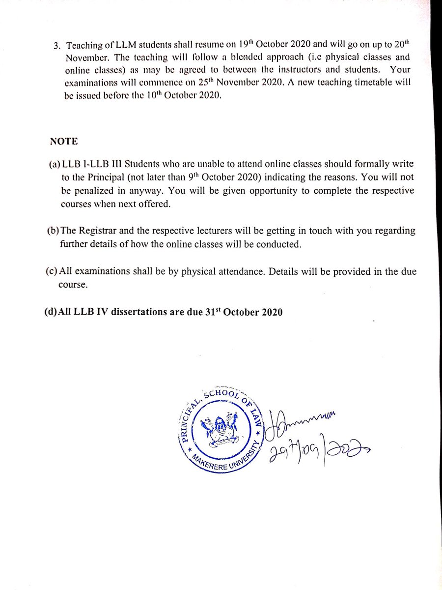 MakerereLaw's tweet photo. Our dear students from @MakerereLaw pay attention to this message from the Office of Principal,  School of Law https://t.co/fL291AlUwe