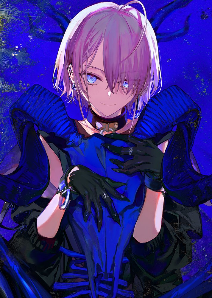 solo gloves blue eyes looking at viewer black gloves jewelry smile  illustration images