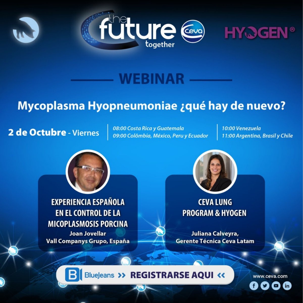 CevaConoSur's tweet photo. Los invitamos al webinar "Mycoplasma Hyopneumoniae ¿qué hay de nuevo?", que se celebrará el 2/10
Ponente invitado el Dr. Joan Jovellar - Veterinario Senior de Vall Companys que presentará su experiencia controlando Mhyo
Para registrarse:https://t.co/sRGHgZm0vc
#OneCeva #CevaSwine https://t.co/ov2FnWGgTY