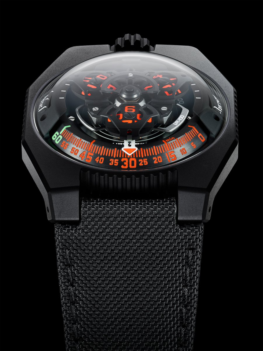 URWERK_Geneve's tweet photo. Creeping up quietly, welcome to the #UR100 #FIRELEG. This 25 piece limited edition is visually striking with its deep black PVD steel case and firey orange markers. Inspired by our own UR-103 MEXICAN FIRELEG launched 10 years ago! Approach with caution ⚠️
#URWERK https://t.co/mGAxN78zT9