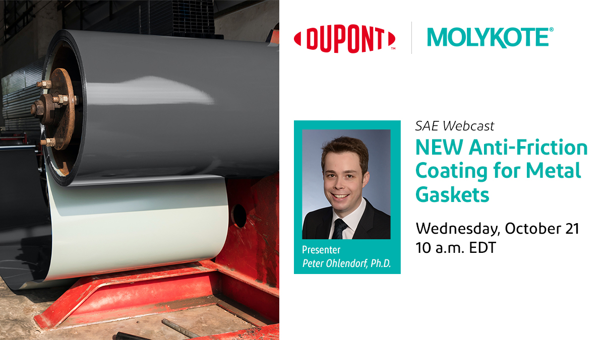 molykote's tweet photo. Looking for an anti-friction coating option with microsealing properties for #automotive #emissionreduction? Our complimentary @SAEIntl webcast on Oct. 21 will introduce you to our new AFC for metal #gaskets: https://t.co/6dC7rbTbm2 #lubrication #coilcoating #automotivelubricants https://t.co/Tp6wOo03SA